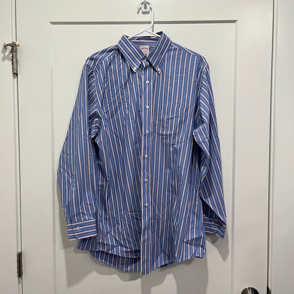 Brooks Brothers Mens 16-33 Traditional Fit Striped Non-Iron Cotton Dress Shirt